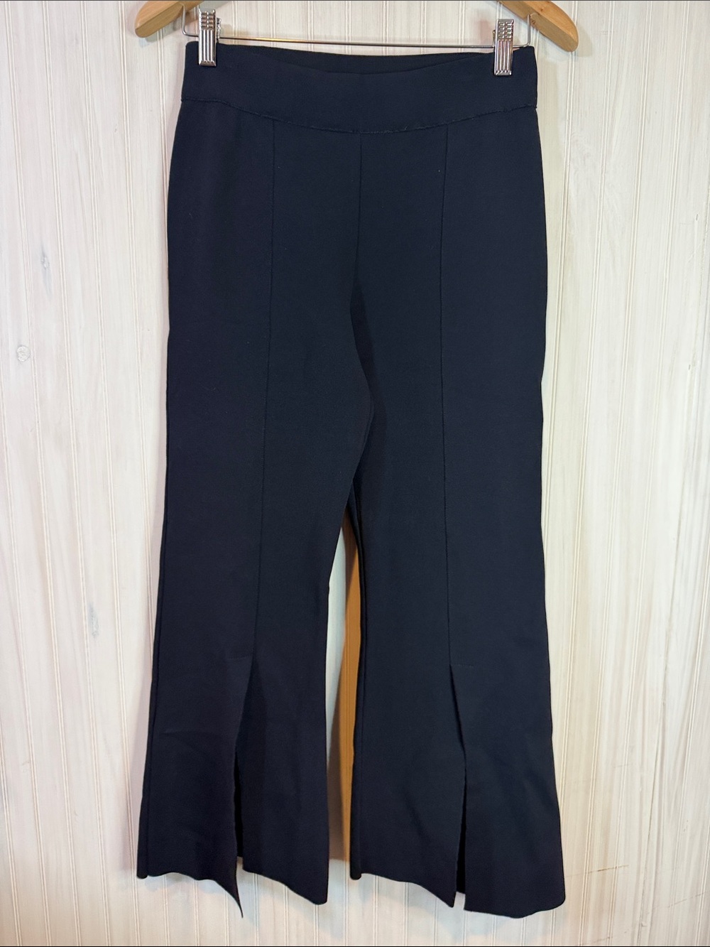 STELLA MCCARTNEY NAVY KNIT PANTS CROPPED SLIT ASYMETRICAL 42 6-8